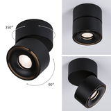 Black metal LED ceiling light with 350° rotatable and 90° tiltable spotlight for adjustable lighting