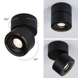 Zwarte metalen LED-plafondlamp met 350° draaibare en 90° kantelbare spot voor verstelbare verlichting