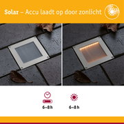 Solar LED-grondinbouwlamp Sorea Schemerings-sensor IP67 hoekig 100x100mm 2200K 0,1W 5lm 3,7V Staal geborsteld ABS/Polycarbonaat/edelstaal
