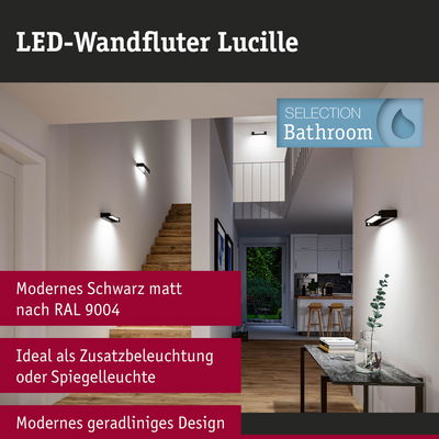 Schwarzer LED-Wandfluter Lucille mit mattem Finish, modernes Design für Badezimmer- und Spiegelbeleuchtung