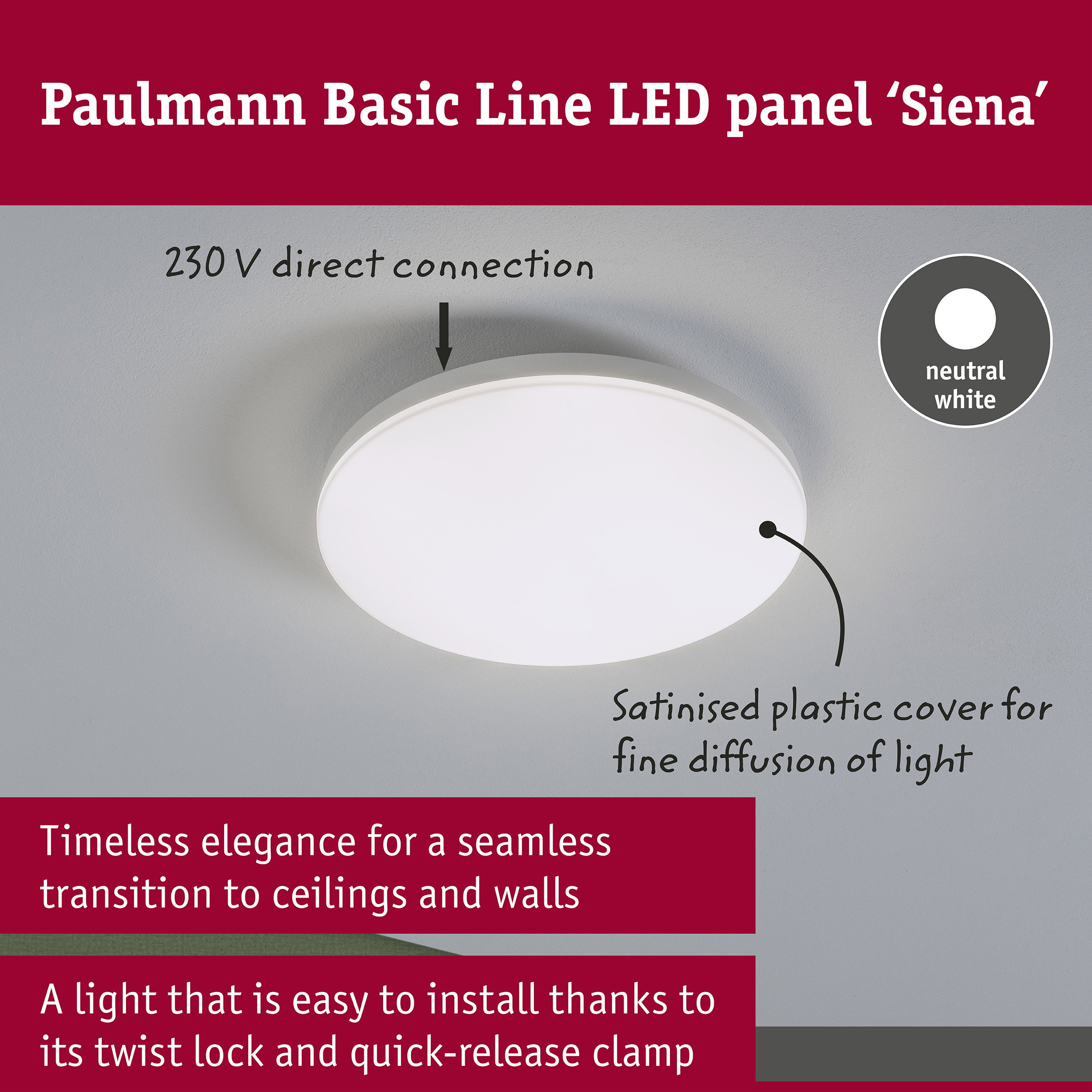 LED Ceiling light Siena 4000K 260mm 1600lm 230V 18,8W