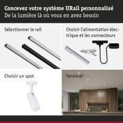 Système de rail URail modulaire noir et blanc avec spots LED pour un éclairage flexible