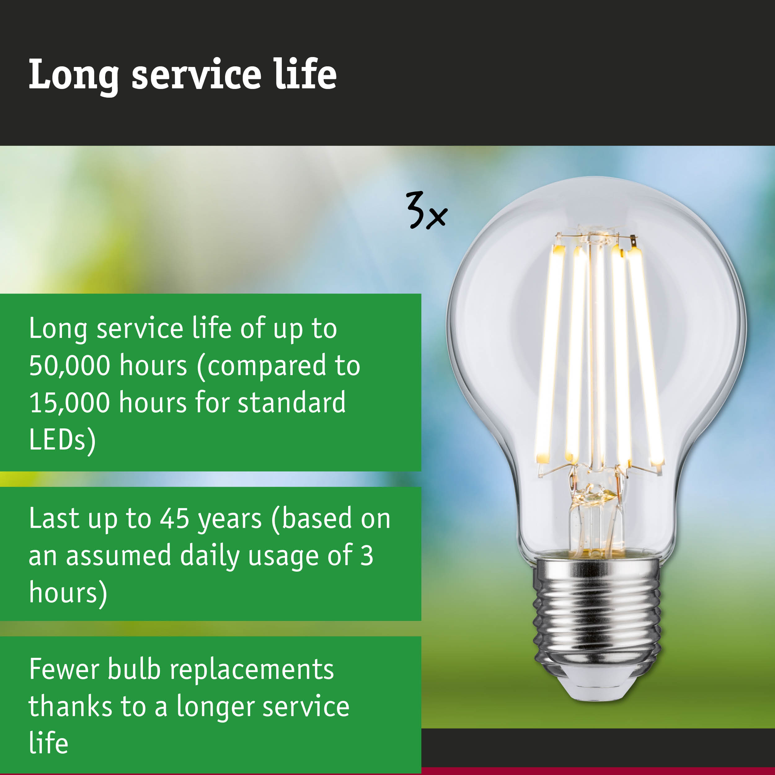 LED light bulb with 3.5 times longer service life than conventional lamps, energy-saving lighting solution