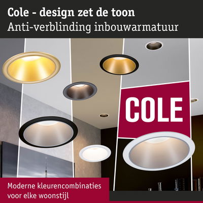Cole inbouwspots met anti-verblindingsmateriaal in diverse kleuren voor moderne woonstijlen