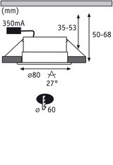 Technische Zeichnung eines Einbaustrahler mit 80 mm Durchmesser und 27 Grad Abstrahlwinkel.
