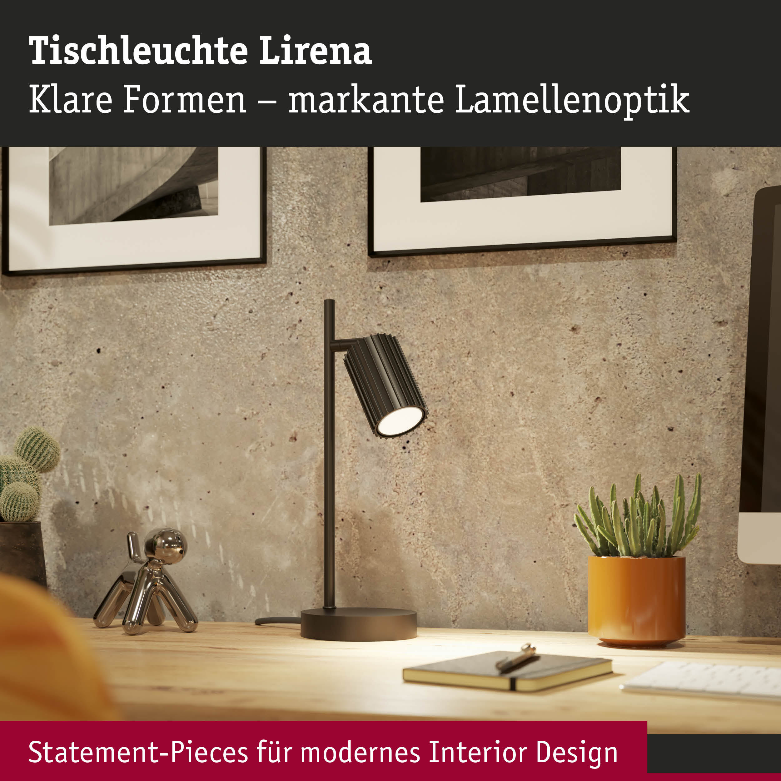 Moderne Tischleuchte Lirena in mattem Schwarz mit markanter Lamellenoptik für stilvolles Interior Design
