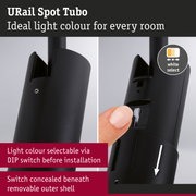 Black URail Spot Tubo with adjustable DIP switch for selecting light colour before installation