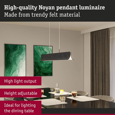 Noyan pendant luminaire in grey felt, height adjustable, perfect for dining table lighting with high light output