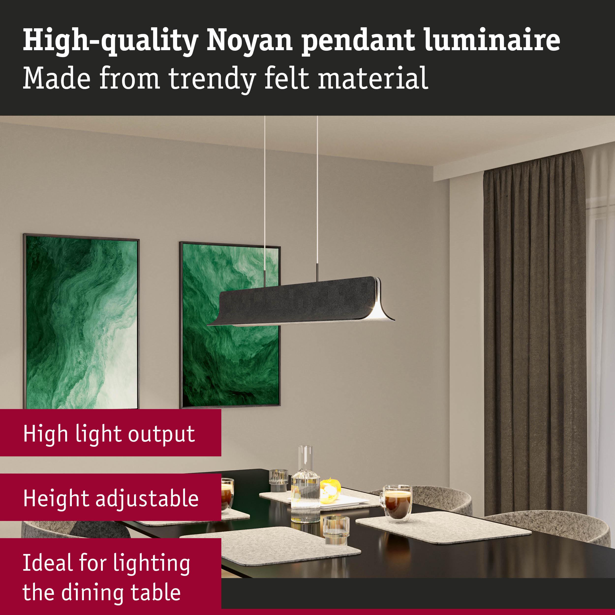 Noyan pendant luminaire in grey felt, height adjustable, perfect for dining table lighting with high light output
