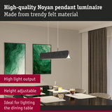 Noyan pendant luminaire in grey felt, height adjustable, perfect for dining table lighting with high light output
