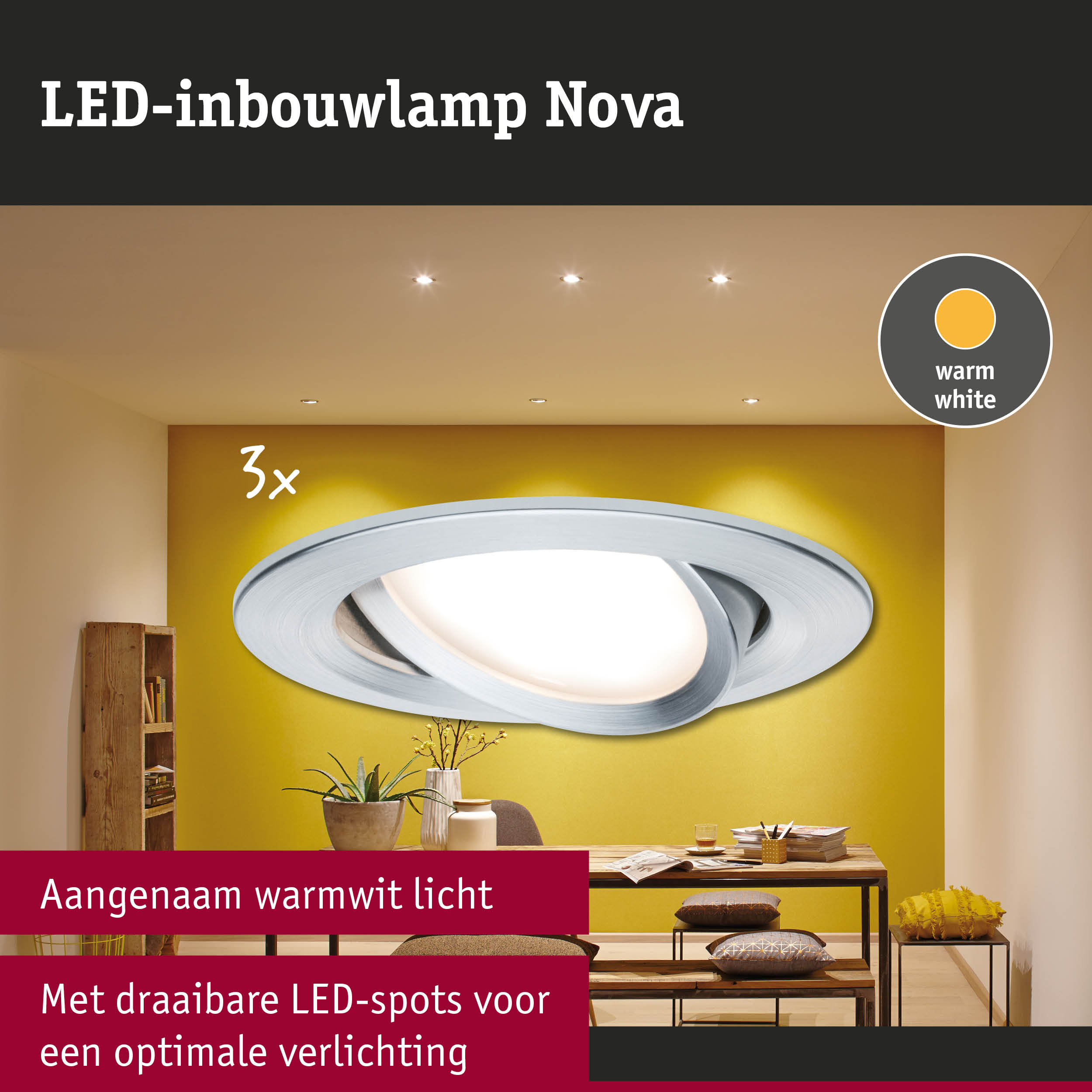 Witte LED-inbouwlamp Nova met warmwit licht en draaibare LED-spots voor optimale verlichting