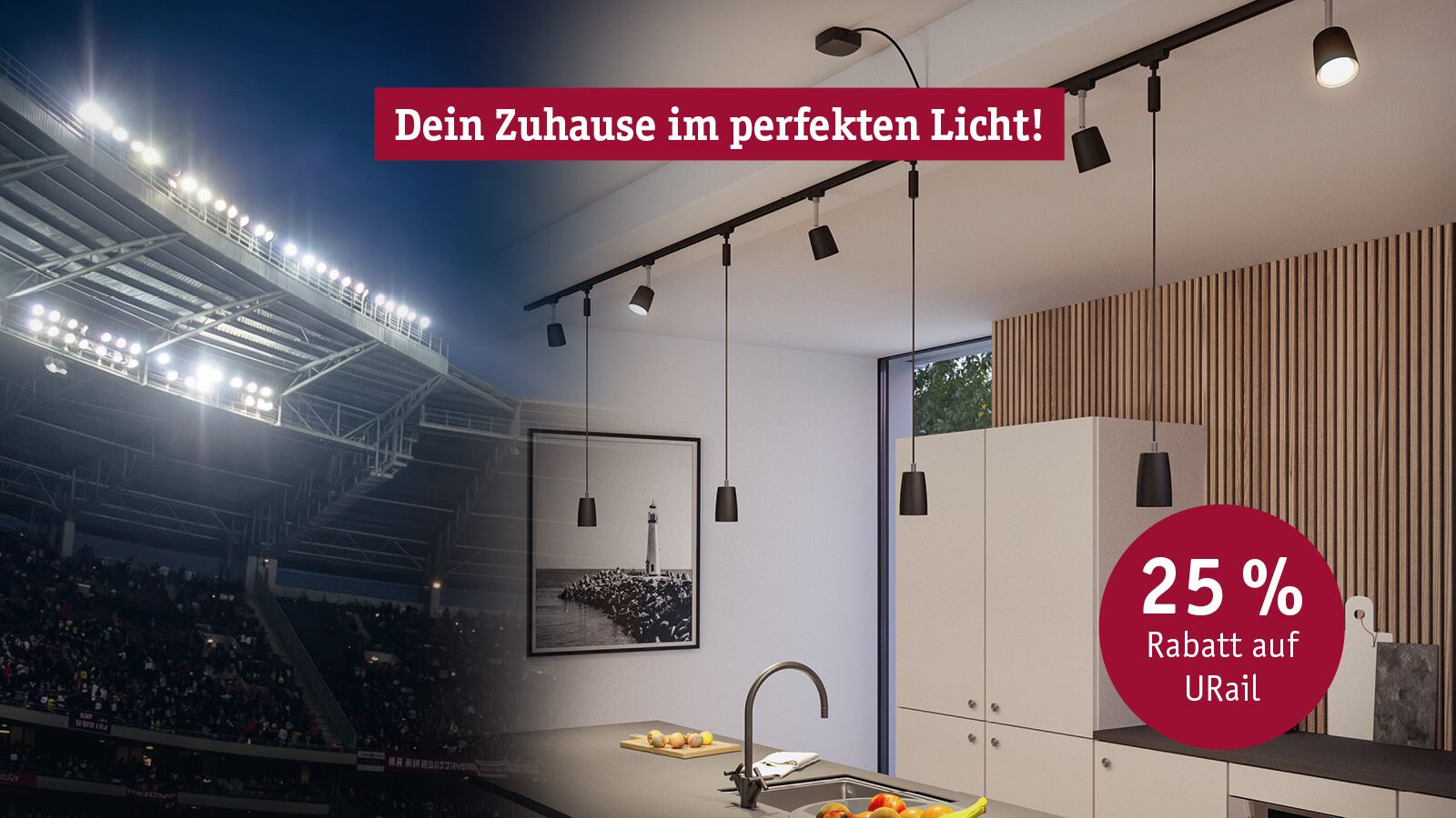 Moderne schwarze URail LED-Pendelleuchten in Küche mit 25% Rabatt für effiziente Wohnraumbeleuchtung