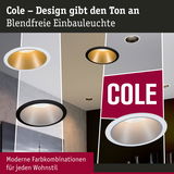 Blendfreie Einbauleuchten Cole in Schwarz und Weiß mit goldfarbenem und silbernem Innenring für moderne Wohnstile