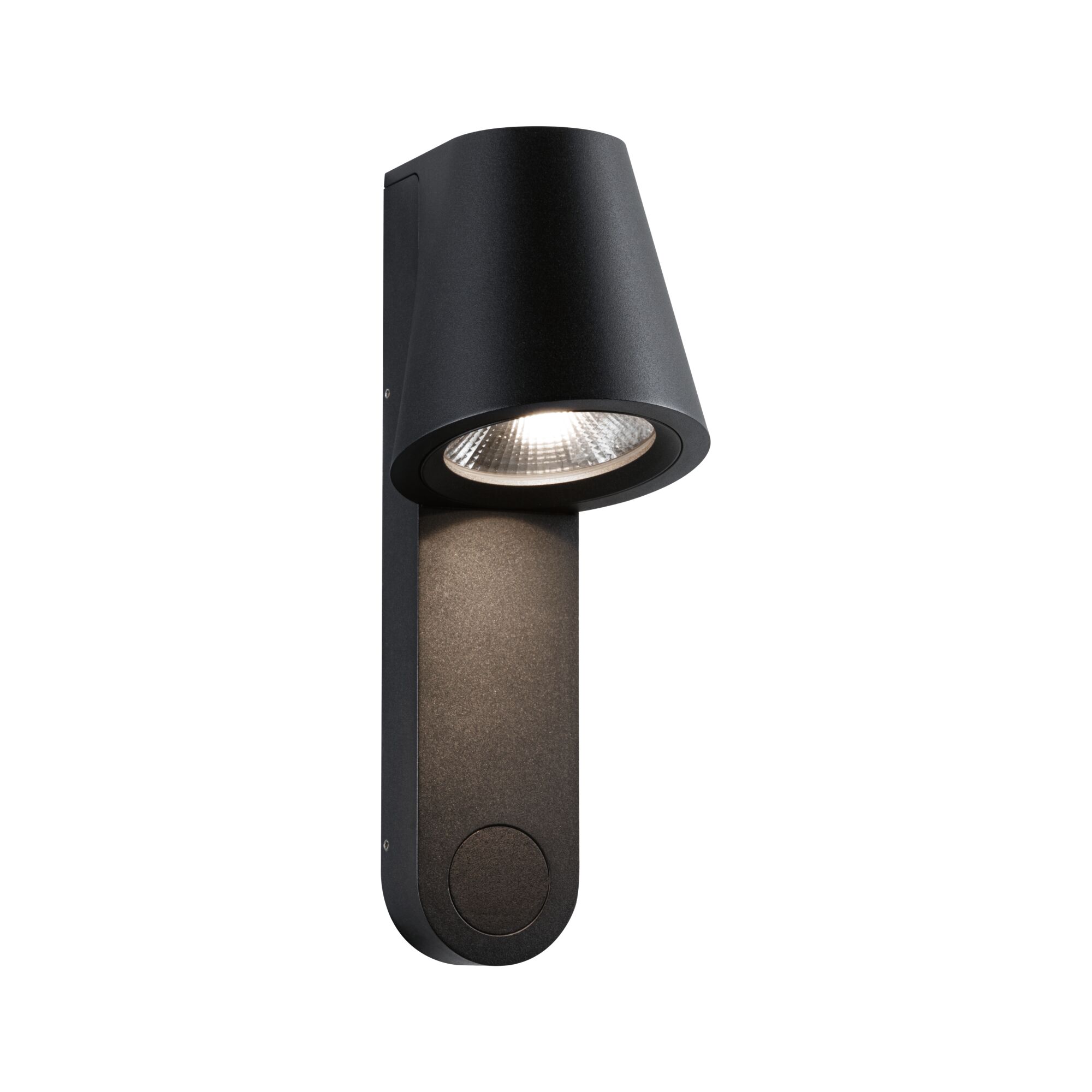 Modern black aluminum wall light with LED spotlight for outdoor lighting and garden illumination