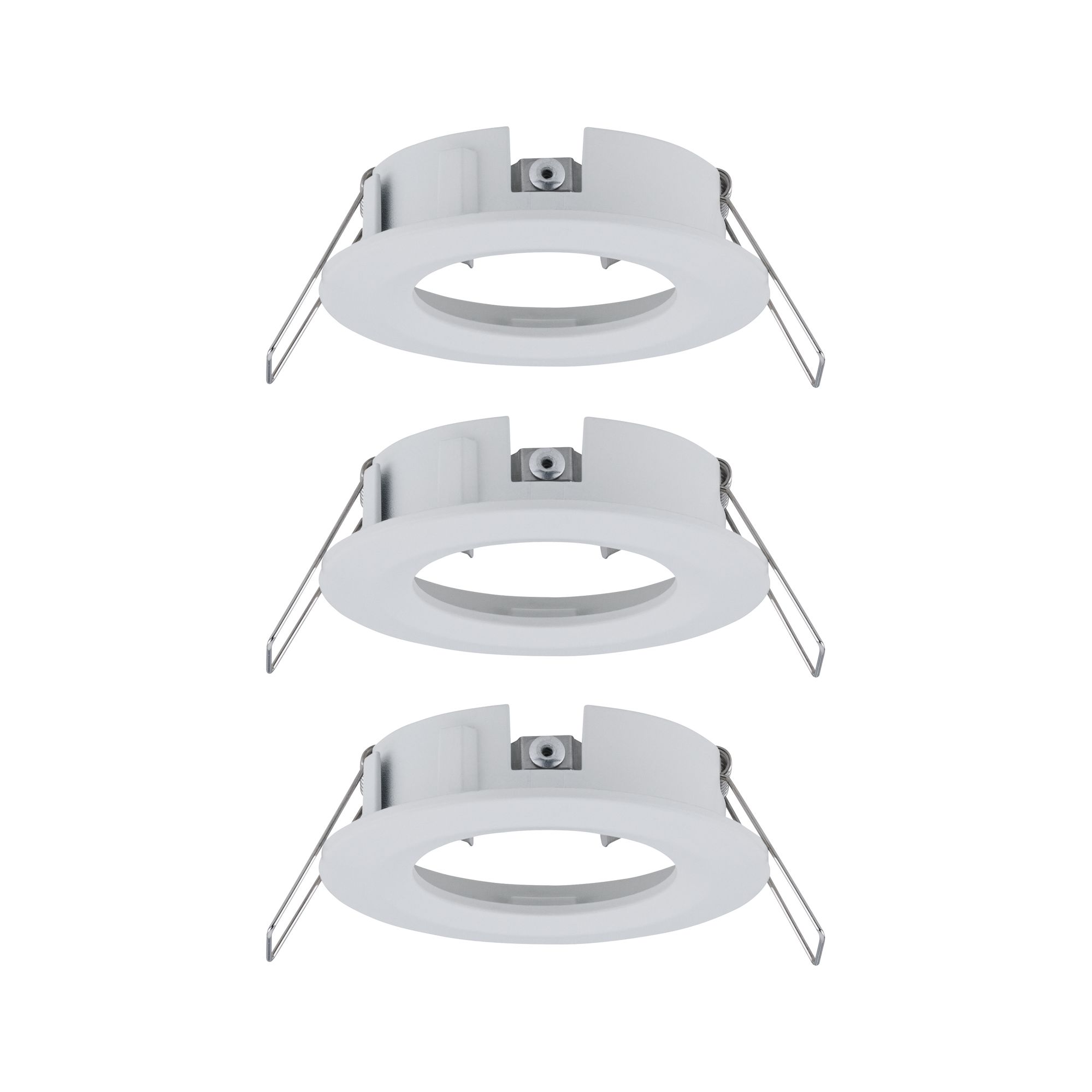 Hvid metal indbygningsramme med fjederklips til runde LED-spotlights, installationsudstyr