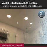 VariFit white LED recessed lights with IP44 splash-proof rating, perfect for bathroom lighting solutions