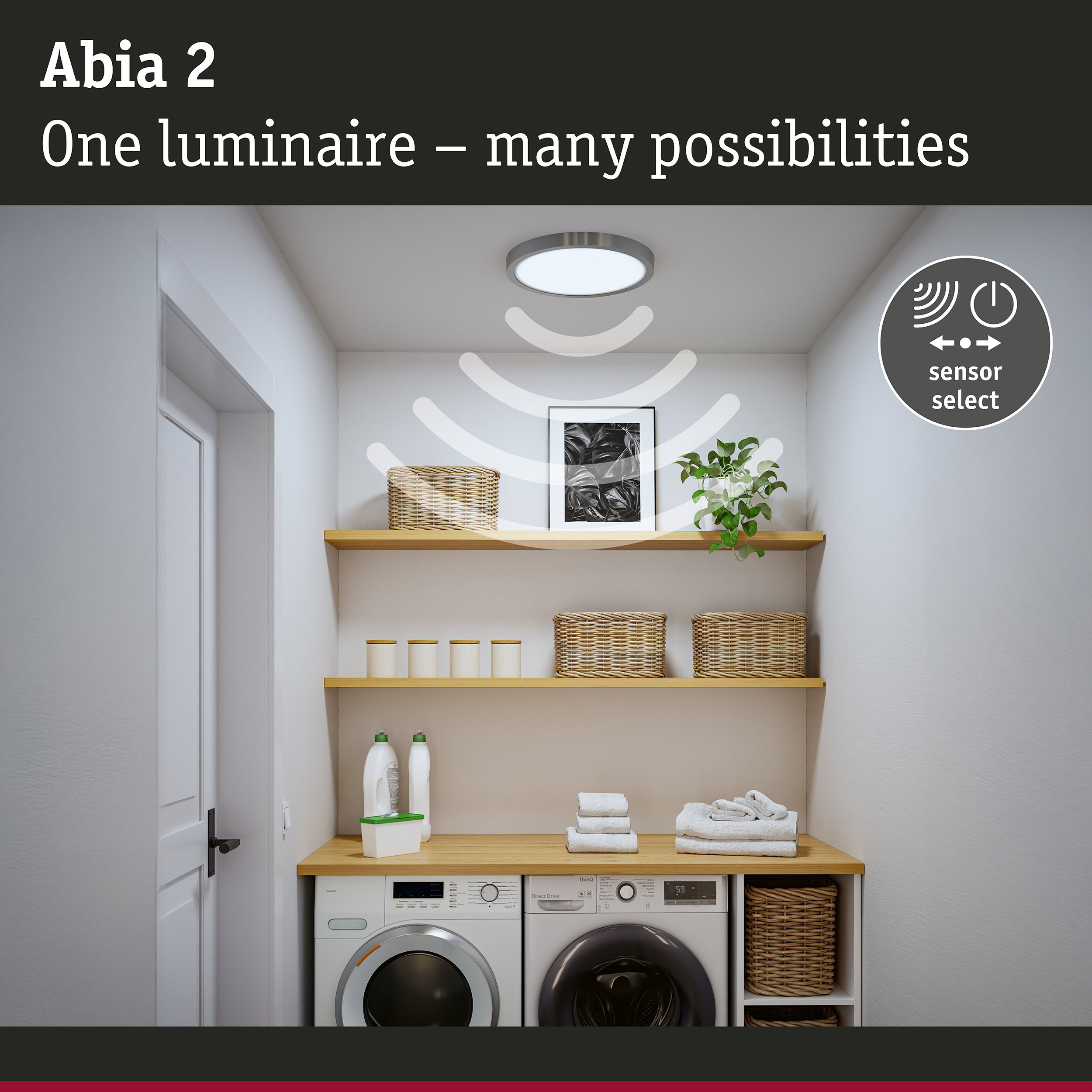 LED Panel Abia 2 White Select Twilight-controlled motion detector (HF) round 400mm 16W 1400lm White Select Chrome matt