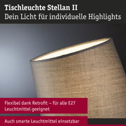 Tischleuchte Stellan II mit grauem Stoffschirm, flexibel für E27 Leuchtmittel und smarte Lampen geeignet