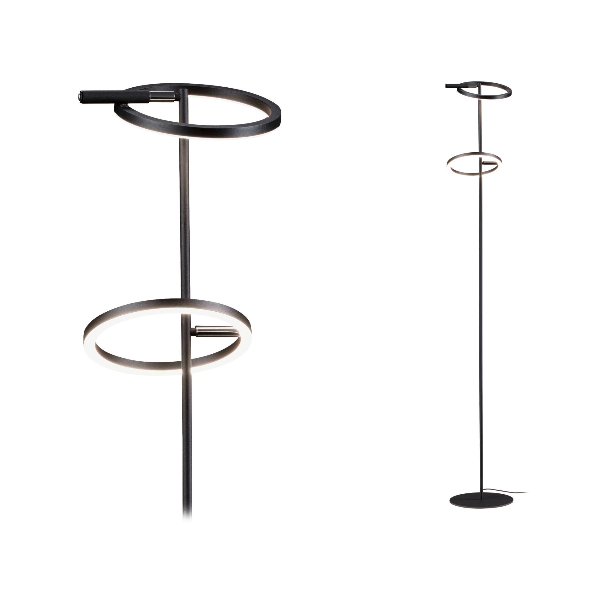 LED Floor lamp Odila Tunable White 2x1200lm 2x10,4W Black matt, Chrome Modern black metal floor lamp with two circular LED rings for stylish living room lighting
