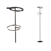 Lampadaire moderne en métal noir avec deux anneaux LED circulaires pour un éclairage salon élégant