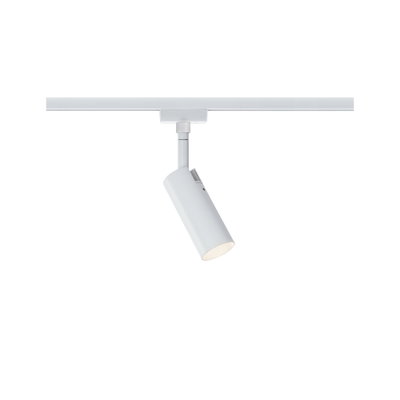 Modern white metal LED spotlight on track system for adjustable lighting solutions