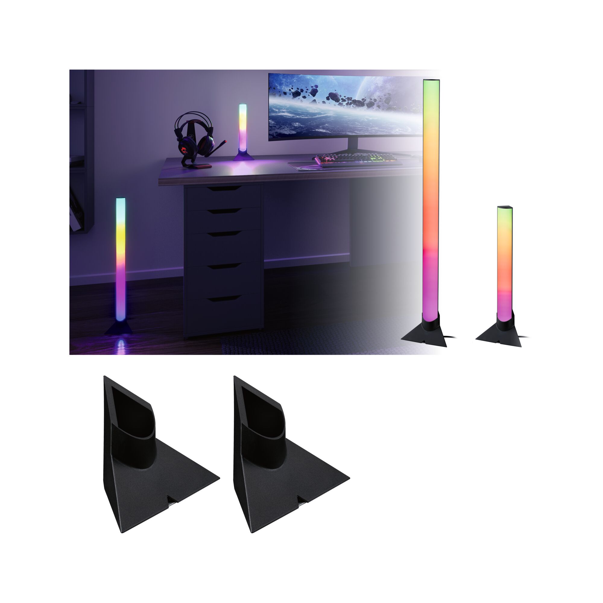 EntertainLED Lightbar Standfuß 132x88mm Bunte LED-Stimmungslichter in schlankem schwarzem Gehäuse für Gaming-Setup und Raumbeleuchtung