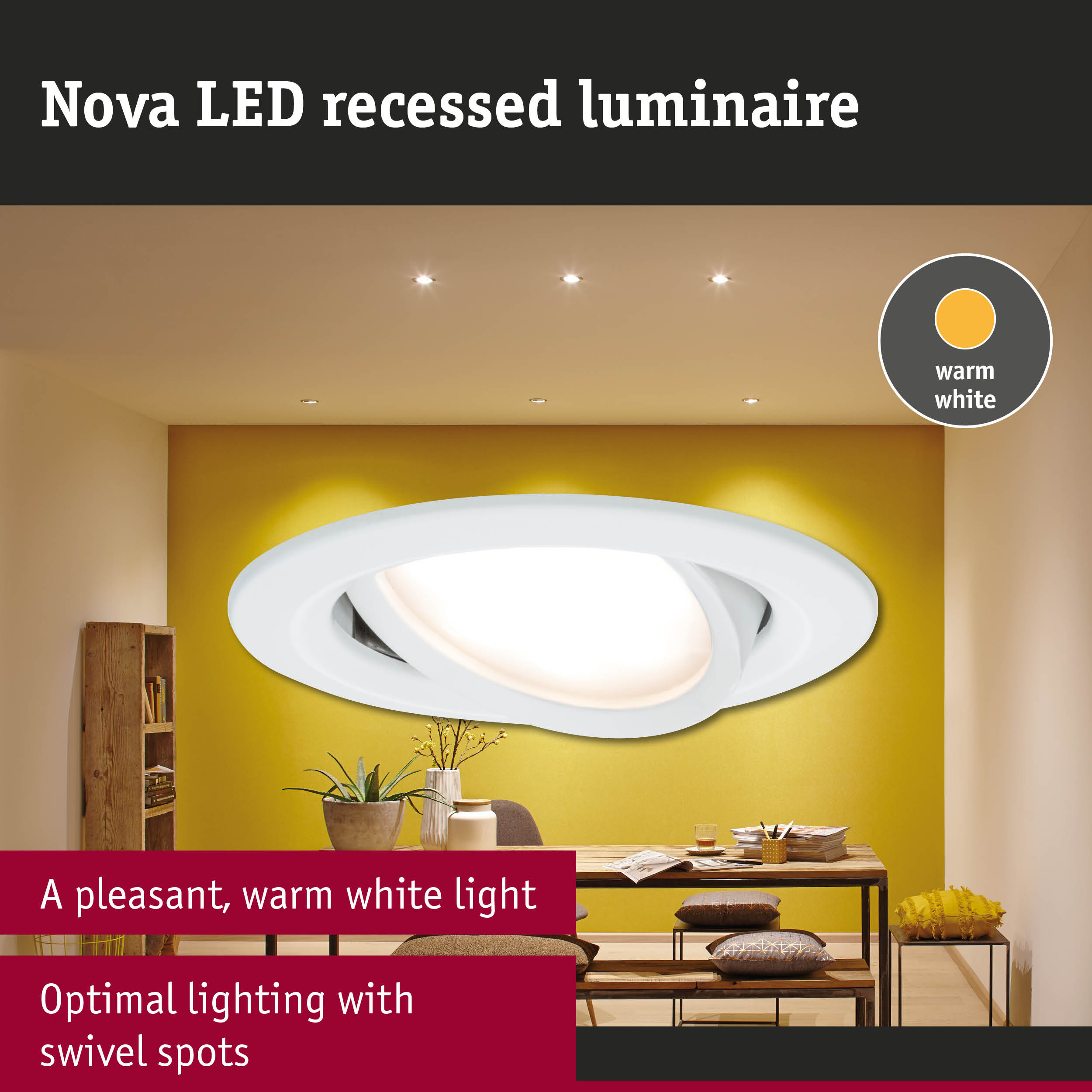 Nova LED recessed spotlight in white with warm white light and swivel spots for optimal room lighting