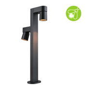 Moderne zwarte aluminium buitenstraal met twee verstelbare lampen voor tuinverlichting.