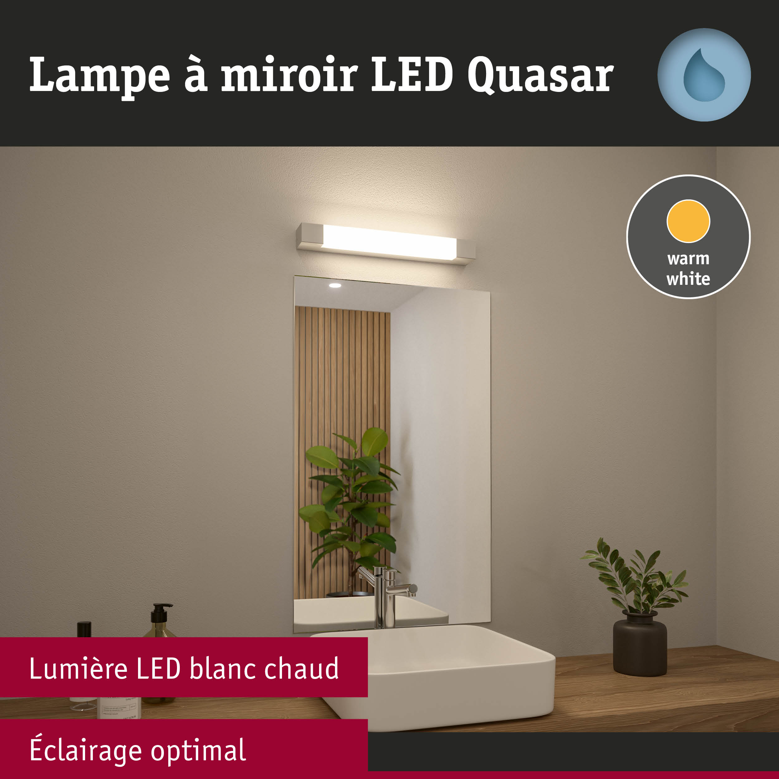 Lampe LED miroir Quasar blanc chaud pour un éclairage optimal de salle de bain moderne