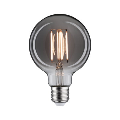 Runde LED-Glühbirne mit klarem Glas und sichtbaren Filamenten, energiesparende Leuchte
