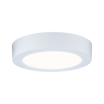 Round white LED ceiling light made of plastic with warm white light for modern interiors