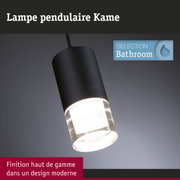 Lampe pendulaire Kame en métal noir avec verre transparent pour éclairage moderne de salle de bain