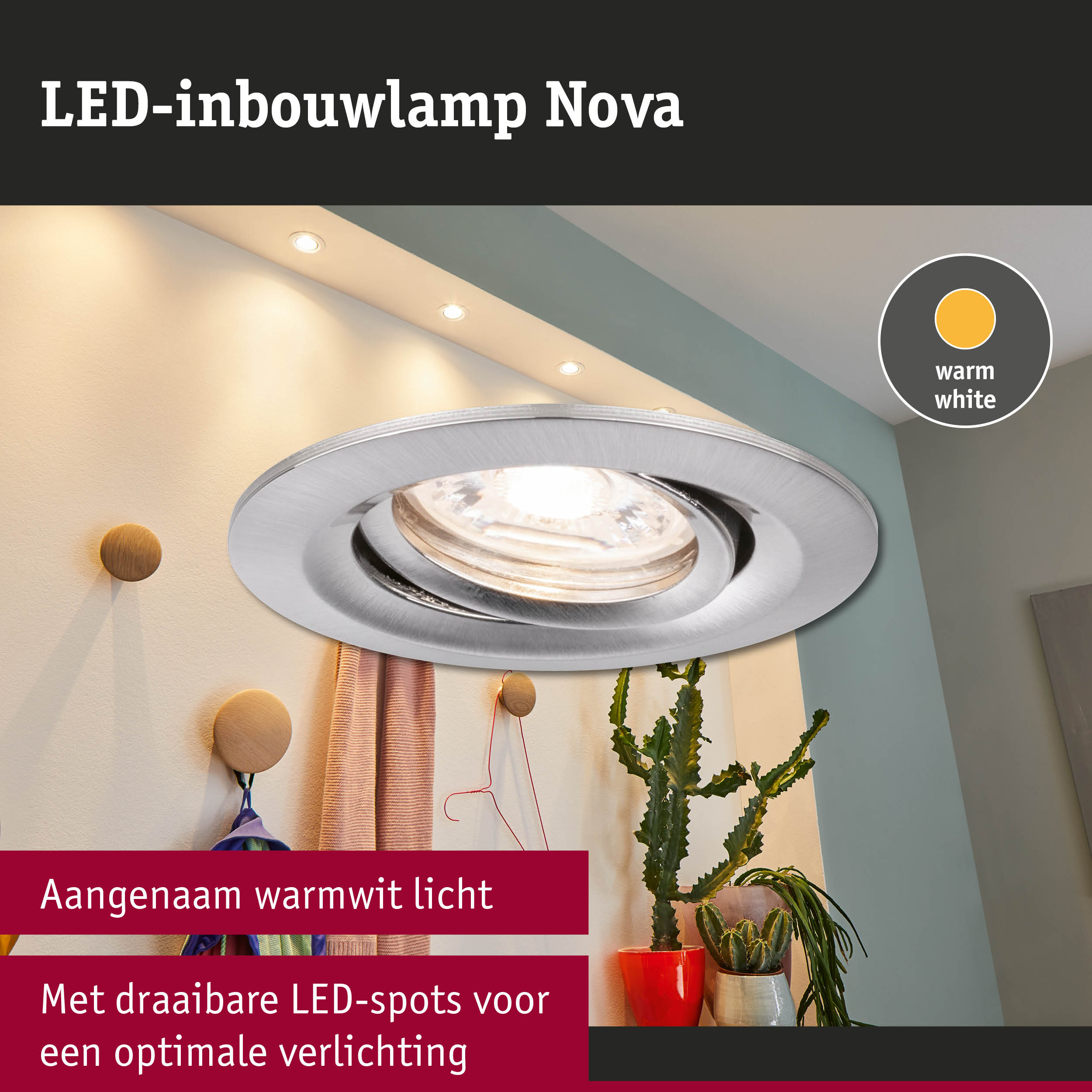 LED-inbouwlamp Nova van zilverkleurig metaal met warm wit licht voor optimale verlichting