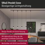 URail Pendel Cone schwarze Design-Pendelleuchte mit GU10-Fassung über Esstisch im modernen Raum