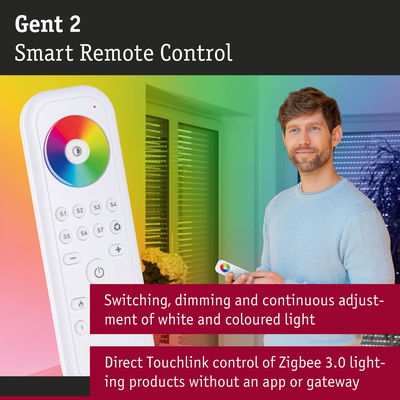White Gent 2 Smart Remote Control with color wheel for Zigbee 3.0 lighting control without app