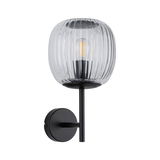 Wall light with ribbed clear glass and matte black metal frame for modern indoor lighting