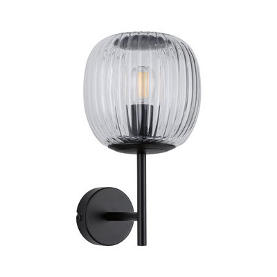 Wall light with ribbed clear glass and matte black metal frame for modern indoor lighting