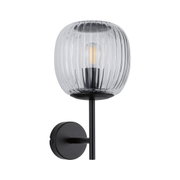 Applique murale en verre transparent cannelé avec structure en métal noir mat pour éclairage intérieur moderne