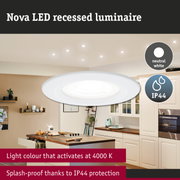 Nova LED recessed ceiling light in white with neutral white light and IP44 splash-proof for kitchen