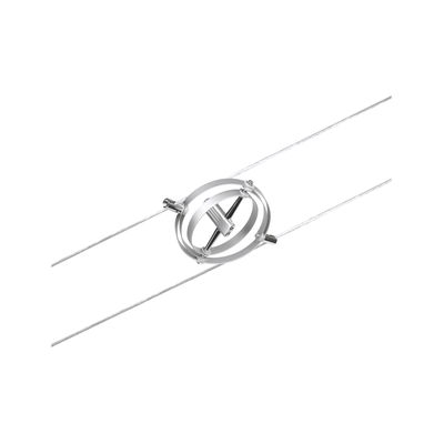 Silver metal cable tensioner with two wires for flexible lighting systems installation