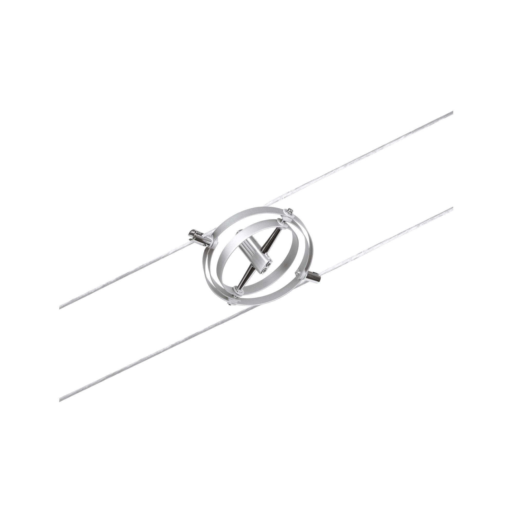 Silver metal cable tensioner with two wires for flexible lighting systems installation