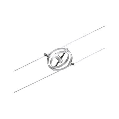 Silberner Seilspannadapter aus Metall mit zwei Kabeln für flexible Beleuchtungssysteme