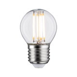 Kleine LED-Glühbirne mit transparentem Glas und silbernem Sockel für energiesparende Beleuchtung