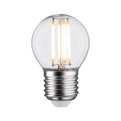 Kleine LED-Glühbirne mit transparentem Glas und silbernem Sockel für energiesparende Beleuchtung