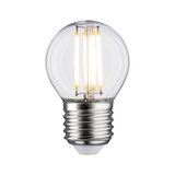 Kleine LED-Glühbirne mit transparentem Glas und silbernem Sockel für energiesparende Beleuchtung