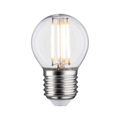 Kleine LED-Glühbirne mit transparentem Glas und silbernem Sockel für energiesparende Beleuchtung