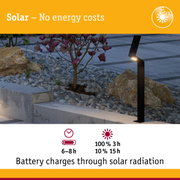 Black metal solar garden light with LED, energy-saving outdoor lighting without power costs