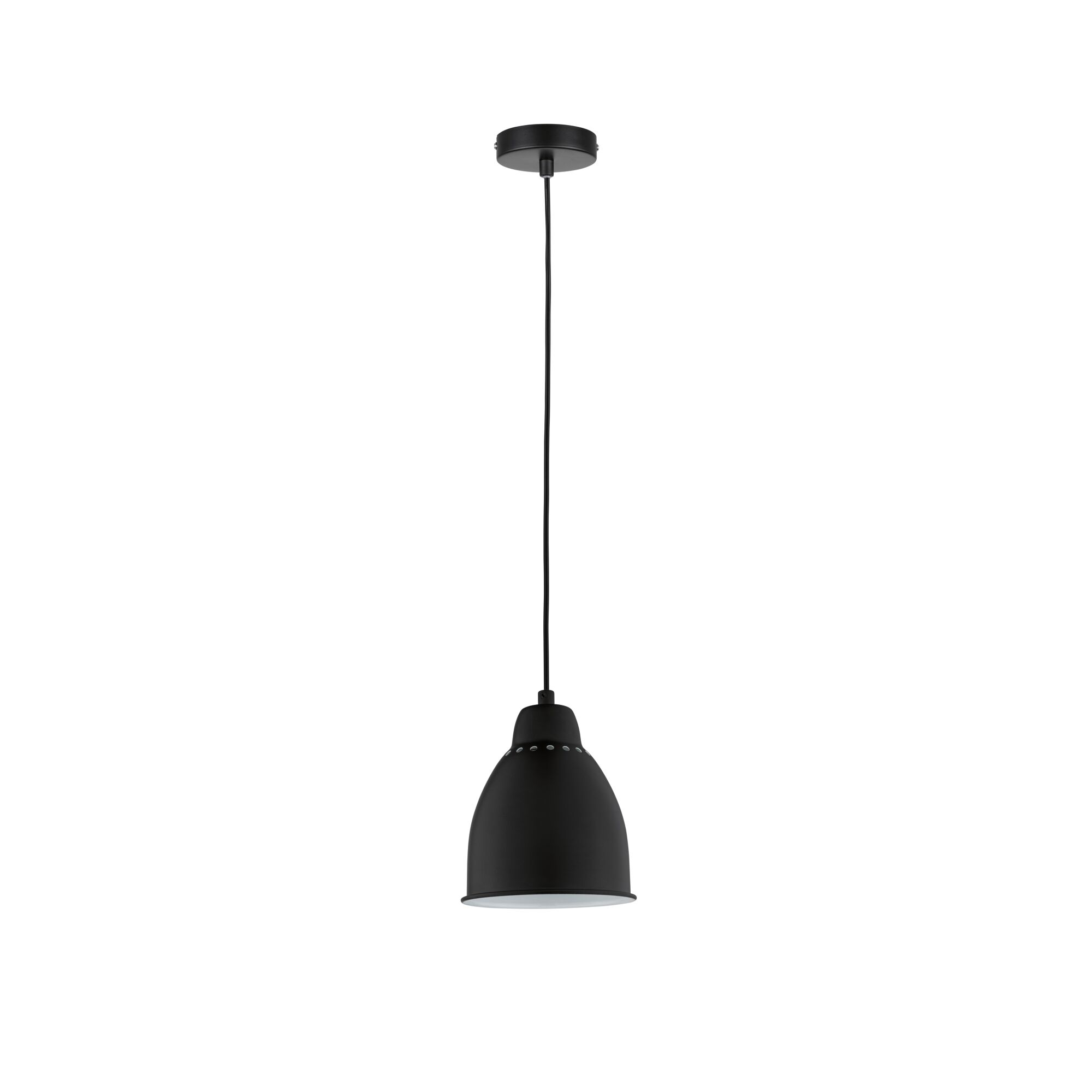 Suspension en métal noir avec abat-jour lisse et motif perforé pour éclairage intérieur moderne