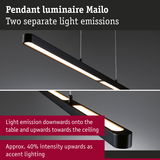 Black Mailo pendant light in metal with dual light emissions for table and ceiling illumination
