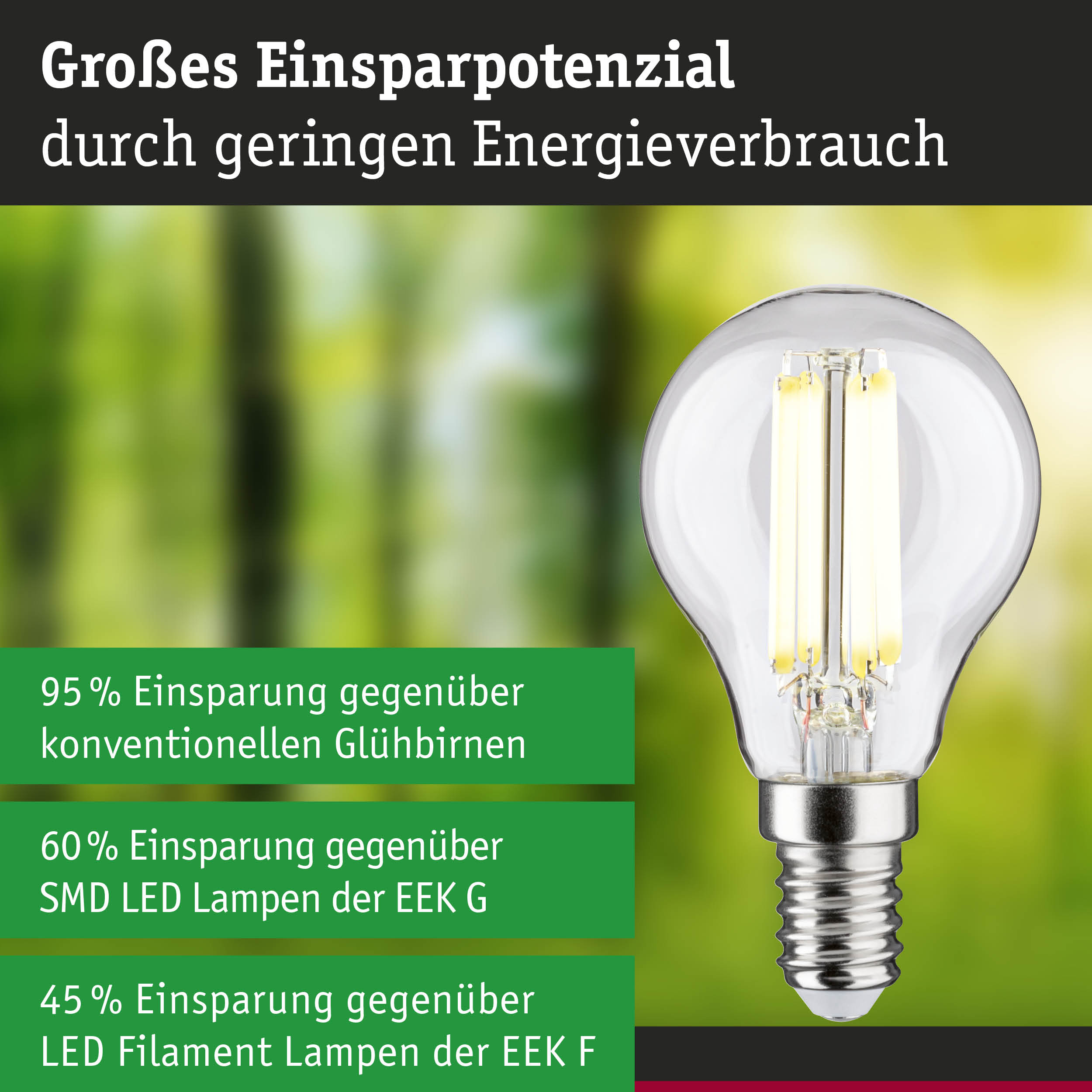 Efficient-Line Filament 230V LED Tropfen E14 1er-Set 82mm 525lm 2,5W 4000K Klar